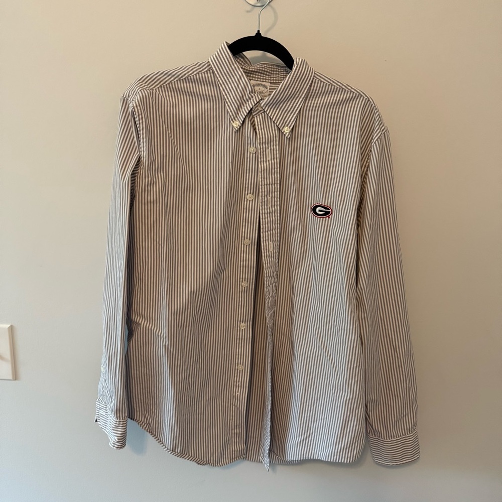 Brooks Brothers Grey and White Georgia Bulldogs Striped Button-Down Shirt